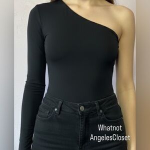 ZARA Black One Shoulder Long Sleeve Bodysuit Women’s Size Small